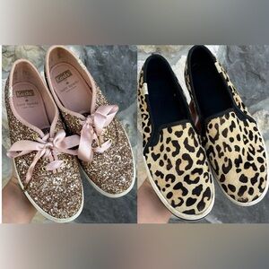 *LOT OF 2* Kate Spade X Keds Sneakers Size 6.5 Pink Glitter & Leopard Calf Hair